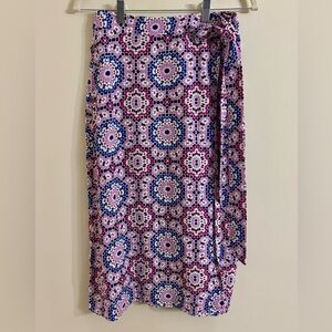 LOFT Purple & Blue Geometric Mosaic Midi Wrap Skirt Size 0 Petite